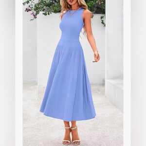Elegant Blue Sleeveless Maxi Dress